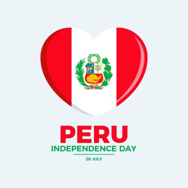 Peru Bağımsızlık Günü poster çizimi. Peru bayrağı kalp şekli ikon vektörü. Peru Bayrağı 'nın aşk sembolü. Arkaplan, afiş, kart şablonu. Her yıl 28 Temmuz. Önemli bir gün.