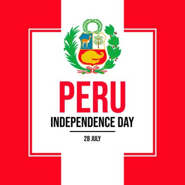 Peru Bağımsızlık Günü poster çizimi. Peru bayrağı kare çerçeve vektörü. Peru Bayrağı sembolü. Arkaplan, afiş, kart şablonu. Her yıl 28 Temmuz. Önemli bir gün.