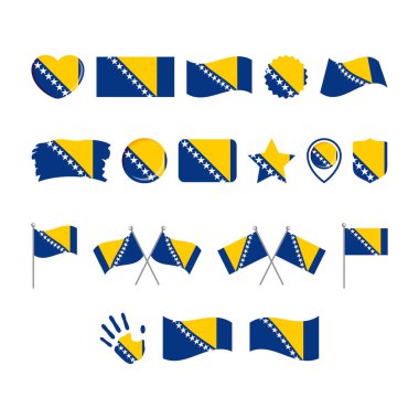 Bosna-Hersek bayrak simgesi beyaz zemin üzerinde izole edilmiş bir vektör belirledi. Bosna-Hersek bayrağı grafik tasarım elementi. Bosna-Hersek 'in bayrağı düz bir şekilde simgelendi. Bosna-Hersek sembol koleksiyonu