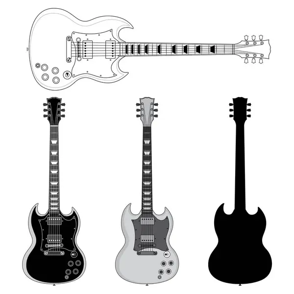 Set Electric Guitar Silhouettes Isolated White Background Vector Image — Stock Vector