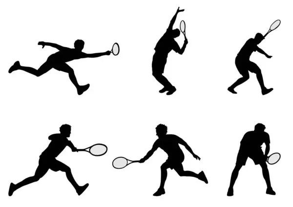 Set Tennis Player Silhouettes — Stock Vector