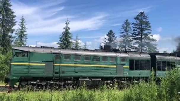 Ворохта Украина Августа 2023 Года Пассажирский Поезд Движется Вперед Через — стоковое видео