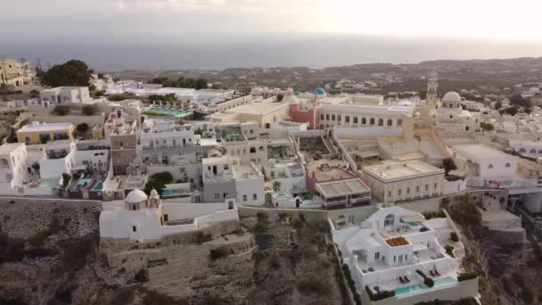 Famous Greek Island Santorini Town Thira Aerial View Popular Resort — Stock Video