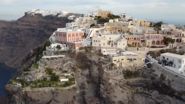 Beroemd Grieks Eiland Santorini Stad Thira Vanuit Lucht Uitzicht Populaire — Stockvideo
