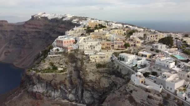 Famous Greek Island Santorini Town Thira Aerial View Popular Resort — Stock Video