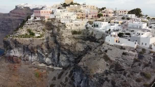 Słynna Grecka Wyspa Santorini Miasto Thira Widok Lotu Ptaka Popularny — Wideo stockowe
