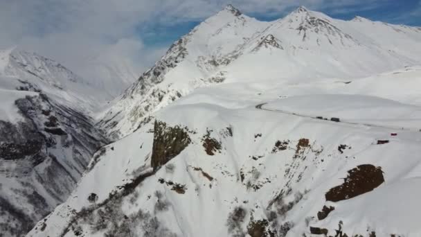 Aerial View Beautiful Snowy Mountains Gudauri Georgia — Stock Video