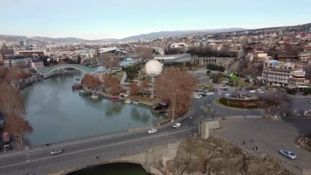 Tbilisi Geórgia Dezembro 2021 Vista Aérea Parque Central Cidade Ponte — Vídeo de Stock