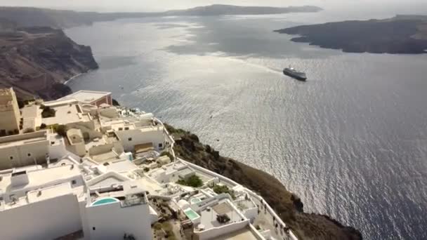 Kända Grekiska Santorini Och Staden Thira Flygfoto Över Populära Resorten — Stockvideo