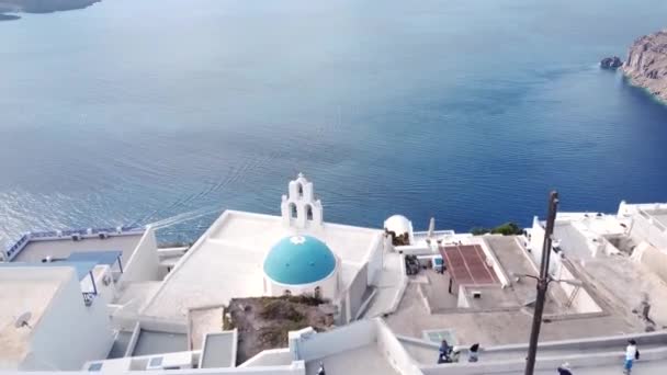 Faimoasa Insulă Grecească Santorini Orașul Thira Vedere Aeriană Stațiunii Populare — Videoclip de stoc