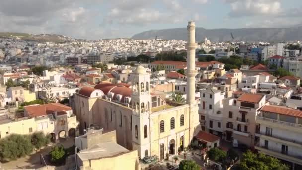 Воздушный Вид Ханью Церковь Агиос Фабаос Крит Греция — стоковое видео