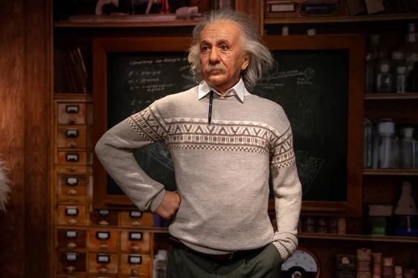 Istanbul, Turkey - February 10, 2023: Wax sculpture of Albert Einstein at Madame Tussauds Istanbul.