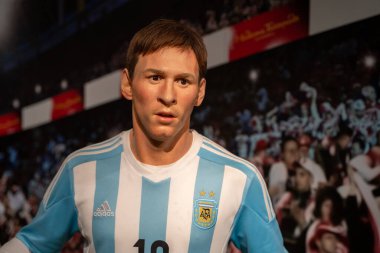 İstanbul, Türkiye - 10 Şubat 2023: Madame Tussauds İstanbul 'da Lionel Messi' nin Balmumu heykeli.