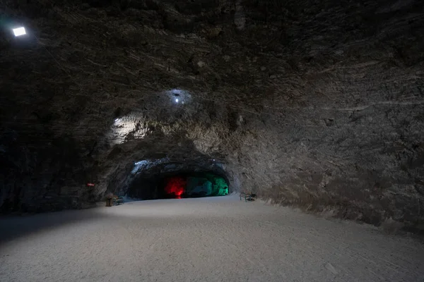 Tunnels and lighting of the Cankiri salt cave.