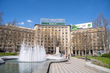 Nikola Pasiç anıtı ve meydanı. Belgrad, Sırbistan - 31 Mart 2023.