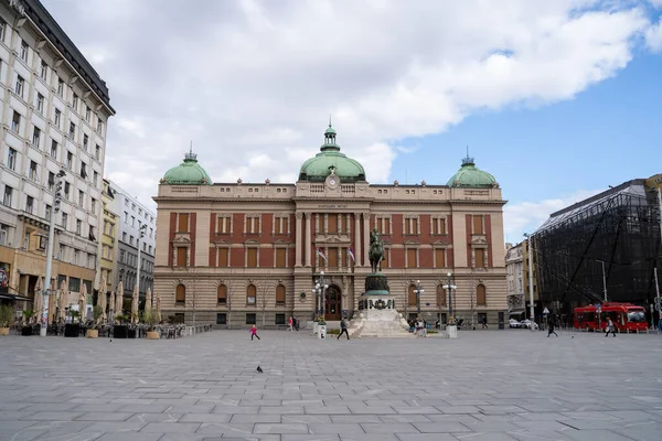 Stock image Monument to Prince Mihailova and Republic Square (Trg Republike in Serbian) in Belgrade. Belgrade, Serbia - March 31, 2023.