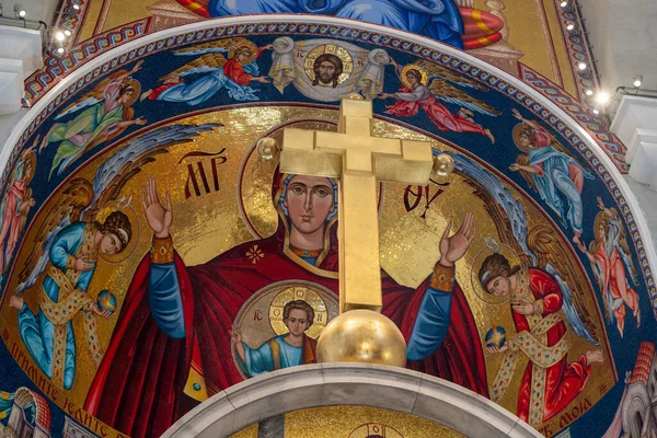 Krzyż Mozaika Fresku Kościele Marka Belgrad Serbia Marca 2023 — Zdjęcie stockowe