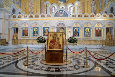 Aziz Sava Kilisesi 'ndeki ikon, Sırp Ortodoks Kilisesi. Belgrad, Sırbistan - 31 Mart 2023.