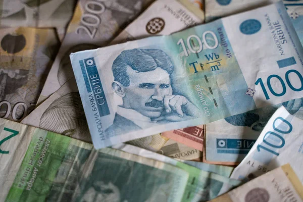 Serbische Währung Hundert Banknoten Dinar — Stockfoto