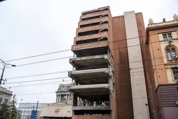 Después Que Bombardeo Otan Dañara Edificio Del Ministerio Defensa Yugoslavo — Foto de Stock