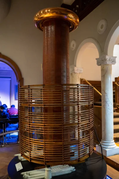 stock image Tesla coil in Nikola Tesla Museum. Belgrade, Serbia - April 1, 2023.