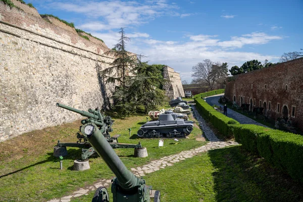 stock image Belgrade military museum outdoor exhibition area in Belgrade Fortress. Belgrade, Serbia - April 2, 2023.