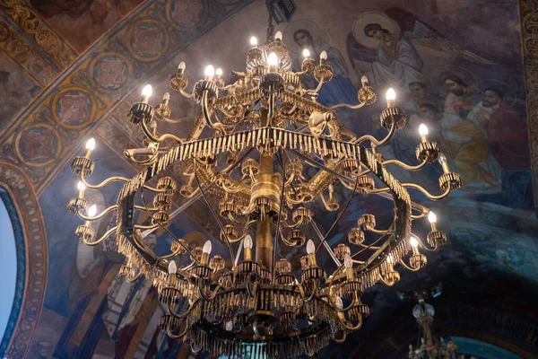 stock image Candlestick lighting inside Ruica Church (Little Rose Church). Belgrade, Serbia - April 2, 2023.