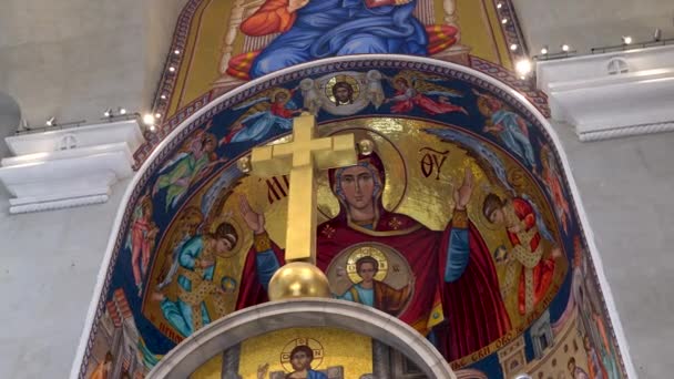 Cross Mosaic Fresco Mark Church Belgrade Serbia April 2023 — Stock Video