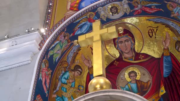 Kreuz Und Mosaikfresko Der Markuskirche Belgrad Serbien April 2023 — Stockvideo