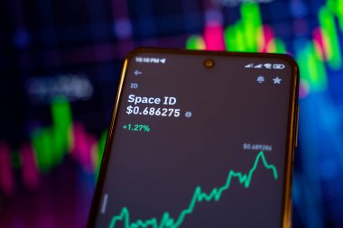 Şifreleme para birimi platformunda Space ID (ID) çevrimiçi finansal ticaret şeması. Ankara, Türkiye - 28 Nisan 2023.