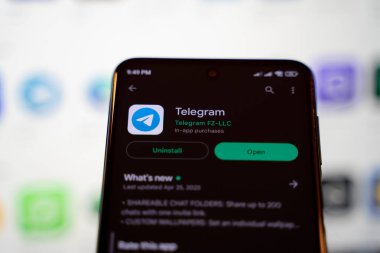 Google Play Store 'da telgraf mobil uygulaması. Ankara, Türkiye - 28 Nisan 2023.