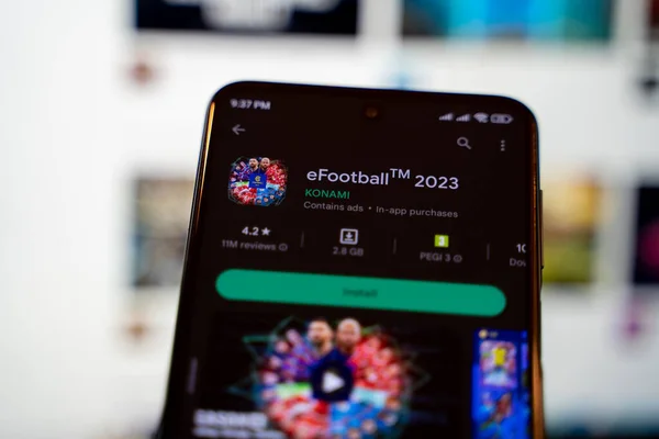 stock image eFootball 2023, mobile game on Google Play. Ankara, Turkey - April 28, 2023.