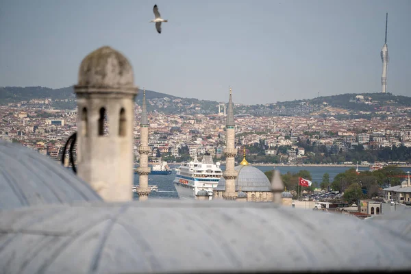 Θέα Του Βοσπόρου Ανάμεσα Στους Μιναρέδες Του Τζαμιού Κωνσταντινούπολη Τουρκία — Φωτογραφία Αρχείου