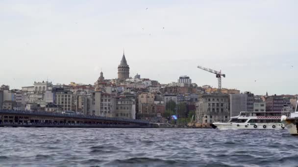 Galata Brug Passagiersveerboot Istanbul Turkije Mei 2023 — Stockvideo