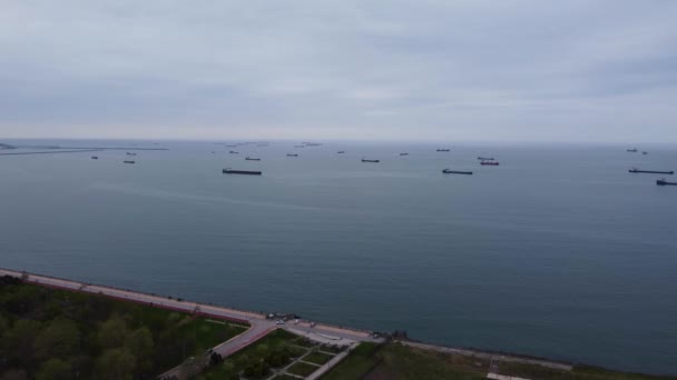 Lastfartyg Som Väntar Till Havs Svarta Havet Samsun Turkiet — Stockvideo