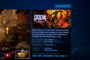 Steam oyun mağazasının laptop ekranında Ebedi PC oyun posteri. Eternal, birinci şahıs nişancı oyunudur. Ankara, Türkiye - 23 Mayıs 2023.