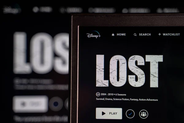 stock image Lost tv series poster on Disney Plus site. Lost is an American science fiction drama television series. Ankara, Turkey - May 23, 2023.