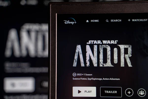 Disney Plus sitesinde Star Wars Andor dizisi posteri. Andor, Amerikan bilim-kurgu aksiyon-macera serisi. Ankara, Türkiye - 23 Mayıs 2023.