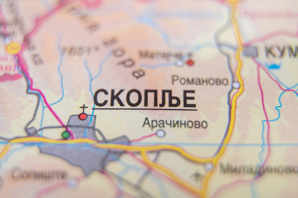 Close up the city of Skopje on the map.