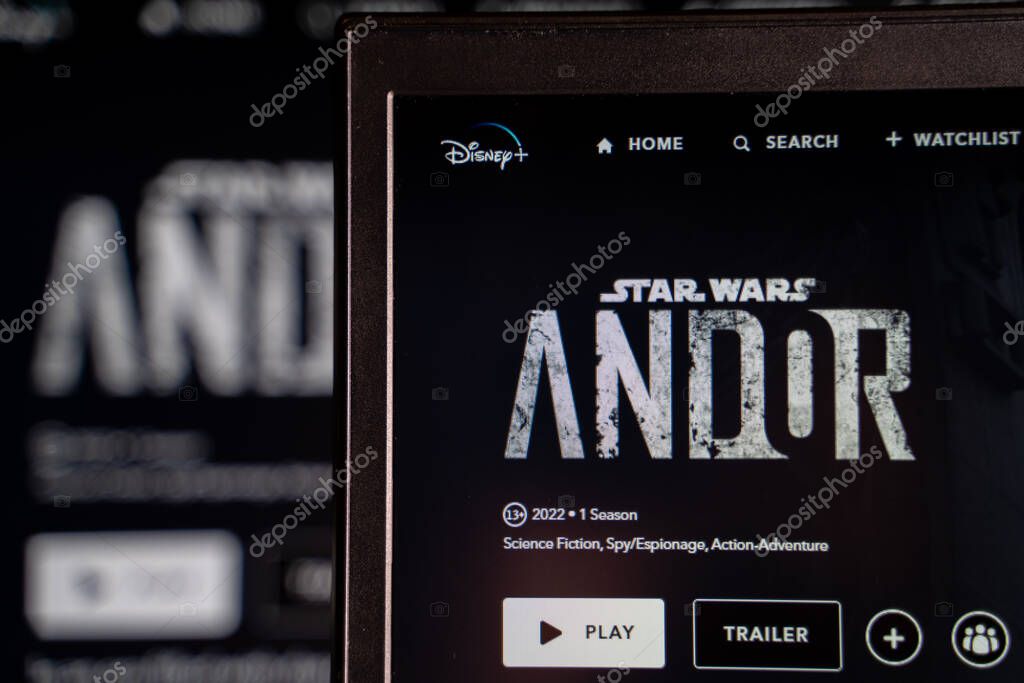 Star Wars Andor tv series poster on Disney Plus site. Andor is an American science-fiction action-adventure limited series. Ankara, Turkey - May 23, 2023.