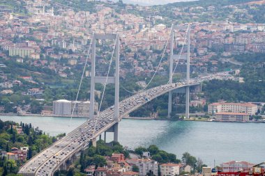 Zincirlikuyu 'dan İstanbul Boğazı Köprüsü' nün havadan görünüşü. İstanbul, Türkiye - 27 Mayıs 2023.