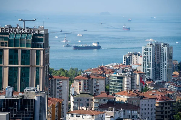 Vue Aérienne Des Navires Industriels Tour Vierge Bosphore Istanbul Turquie — Photo