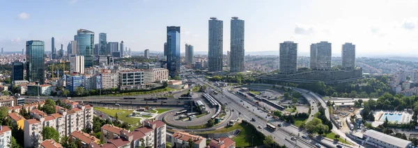 stock image Panoramic view metrobus station and Zorlu Center in Zincirlikuyu district. Istanbul, Turkey - May 26, 2023.