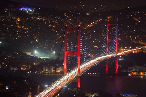 Vista Nocturna Del Bósforo Puente Del Bósforo Larga Exposición Estambul — Foto de Stock
