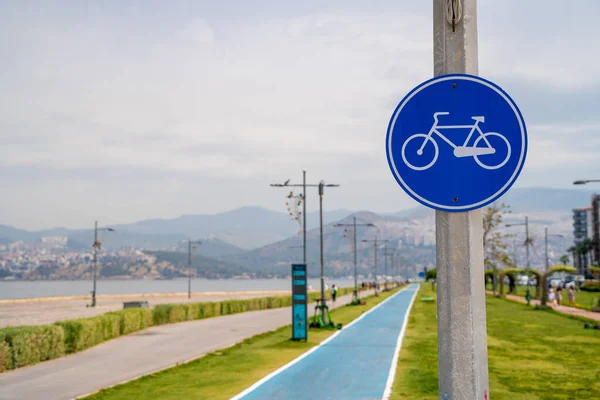 Bicycle path and bicycle sign in Konak district.