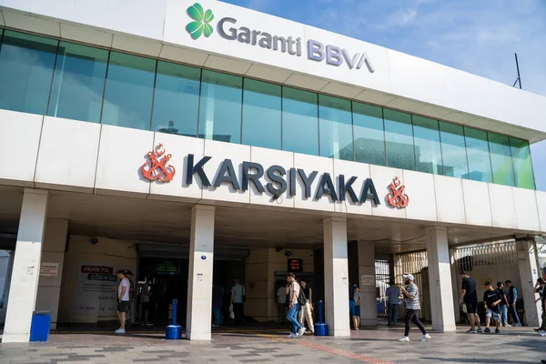 stock image Karsiyaka ferry port building and sign. Izmir, Turkey - July 1, 2023.