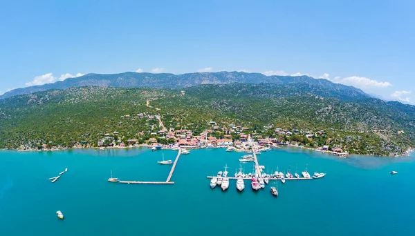 Letecký Panoramatický Výhled Vesnici Kekova Ucagiz Antalya — Stock fotografie