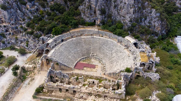 Widok Lotu Ptaka Starożytny Teatr Myra Ancient City — Zdjęcie stockowe