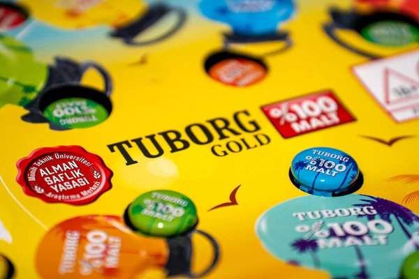 Plechovka Piva Značky Tuborg Antalya Turecko Července 2023 — Stock fotografie