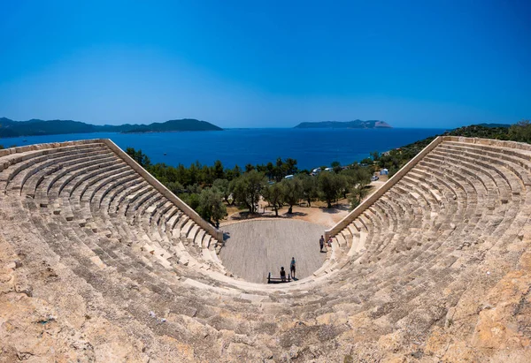 Panoramiczny Widok Starożytnego Greckiego Teatru Antiphellos Starożytnego Miasta Antiphellus Lub — Zdjęcie stockowe